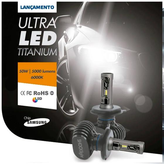 Imagem de Par Lâmpadas Ultra LED H16 6000K 10000LM Shocklight Titanium com Reator Efeito Xênon Farol Carro