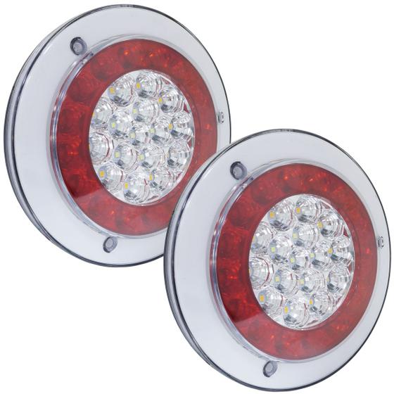 Imagem de Par Lanterna Traseira Led Tricolor Redonda 12/24V Universal Carretinha Reboque Caminhão Rayx Yt-006