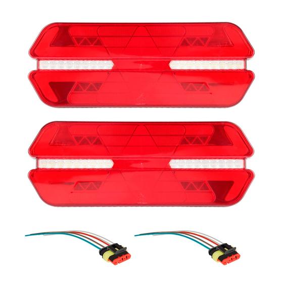 Imagem de Par Lanterna Traseira Led Triplo X Caminhão Carreta Universal Com Chicote - 12v