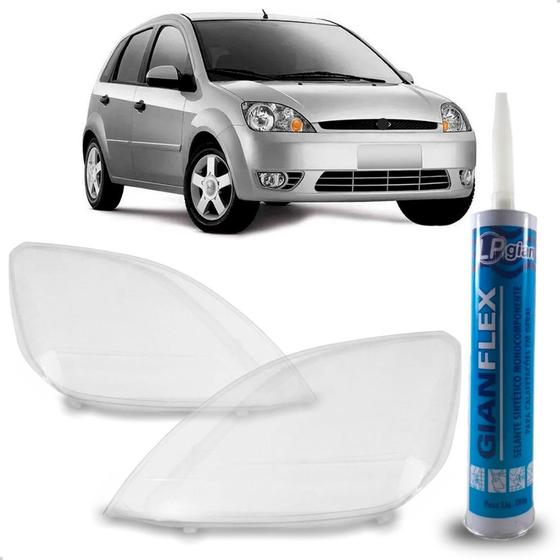 Imagem de PAR LENTE FAROL FORD FIESTA 2003 a 2007 + SILICONE