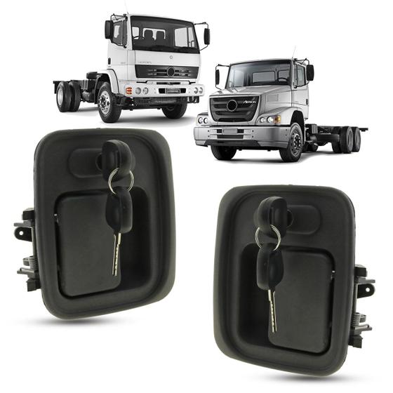 Imagem de Par Maçaneta Externa da Porta Com Chave Caminhão Mercedes Benz Atron 2011 a 2019 FPN HPN 1985 a 2000