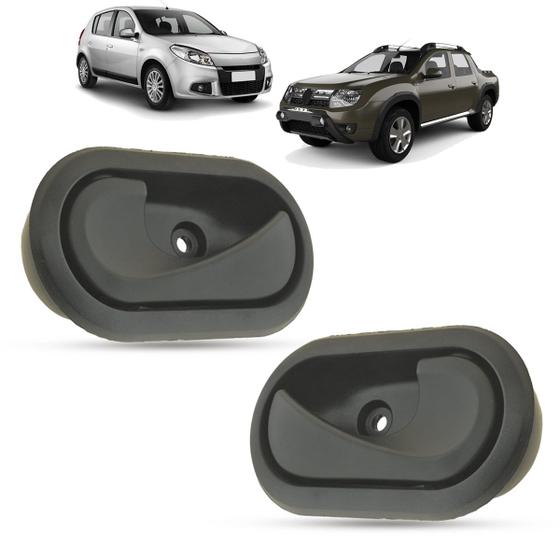 Imagem de Par Maçaneta Interna da Porta Dianteira Traseira Preto Renault Duster 2011 a 2020 Logan 2007 a 2013 Megane 2006 a 2013