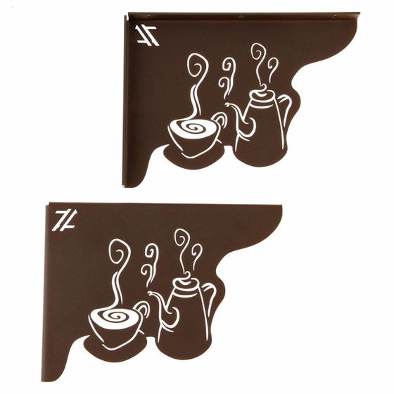 Imagem de Par Mãos Francesas para Prateleira 20cm Cantinho do Café Coffee Lover Bule Marrom Aço