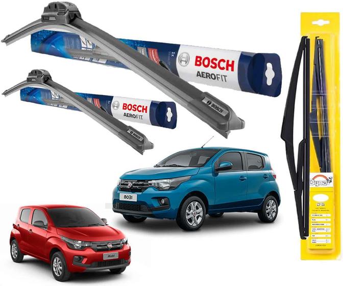Par Palheta Limpador Parabrisa Original Bosch + Traseira Dyna Fiat Mobi ...