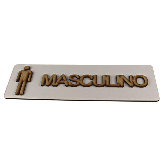 Imagem de Par Placas Sinalização Banheiro Feminino Masculino Madeira