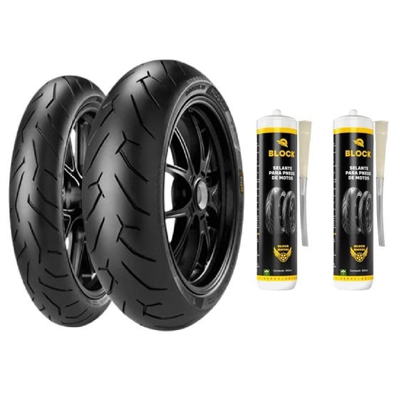 Imagem de Par Pneu Xj6 Cb 500 F 120/70r17 + 160/60r17 Diablo Rosso II Pirelli + Selantes