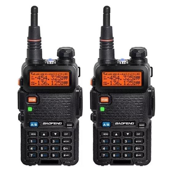 Imagem de Par Rádio Comunicador Uhf/vhf Walkie Talkie Baofeng Uv-5r Alcance 12km  Com Fone Amador Bandas De Freqüência Cor Preto