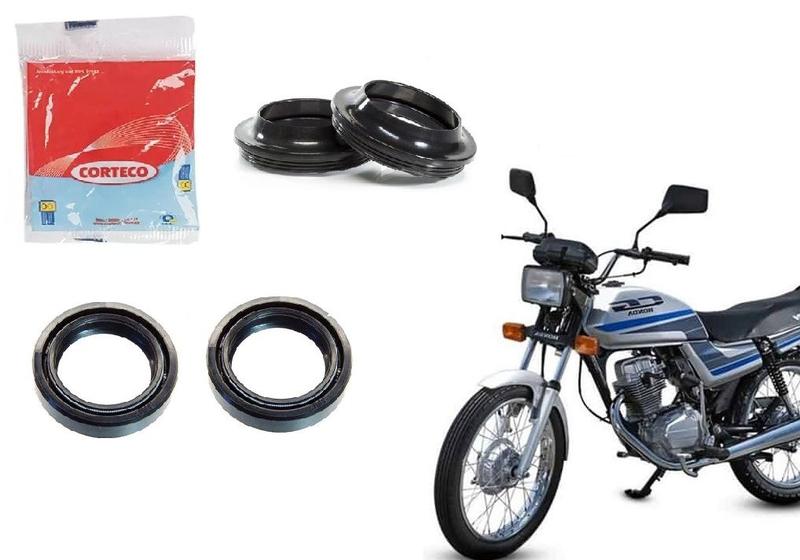 Imagem de Par Retentor Corteco + Par Guarda Pó Garfo Bengala Cg Titan Fan Cargo Start Nxr Bros 150 160 Cbx 200 Strada Aero