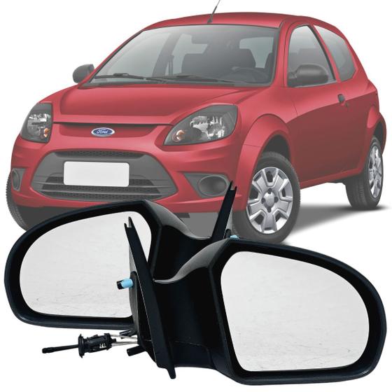 Imagem de Par Retrovisor Ford Ka 2008 2009 2010 2011 2012 2013 Com Controle Interno Manual