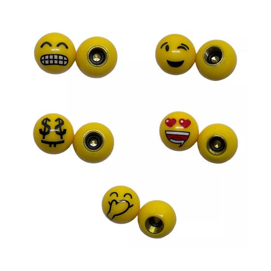 Imagem de Par Tampa Válvula Bico Pino Emoji Câmara Ar Bike Moto Carro