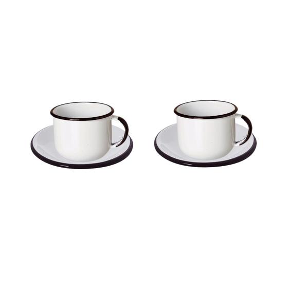 Imagem de Par Xícara 120ml com Pires Esmaltados Premium Café Branco
