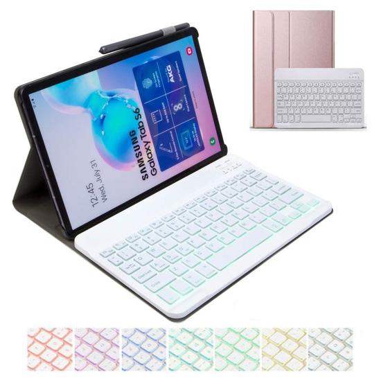 Imagem de para Samsung Galaxy Tab S7 2020 T870 T875 Capa de couro do teclado, 7 Color Backlit Slim PU Case Wireless Bluetooth Stand Cobertura de teclado removível para SM-T870 SM-875 11 polegada (Rose Gold)