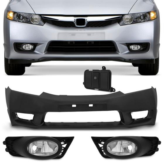 Parachoque Dianteiro New Civic 2009 2010 2011 Preto + Kit Farol de Milha Auxiliar Neblina Menor preço em Parachoque Dianteiro New Civic 2009 2010 2011 Preto + Kit Farol de Milha Auxiliar Neblina