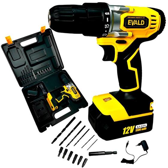 Parafusadeira e Furadeira à Bateria 12V Bivolt PFE-12EV com Maleta e Kit EVALD Menor preço em Parafusadeira e Furadeira à Bateria 12V Bivolt PFE-12EV com Maleta e Kit EVALD