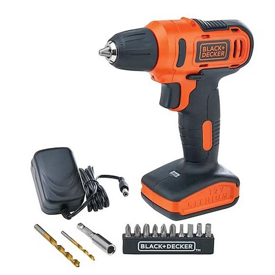 Parafusadeira e Furadeira Elétrica Black + Decker Com Acessórios Bivolt Preto/Laranja - LD12SP-BR Imagem de Parafusadeira e Furadeira Elétrica Black + Decker Com Acessórios Bivolt Preto/Laranja - LD12SP-BR