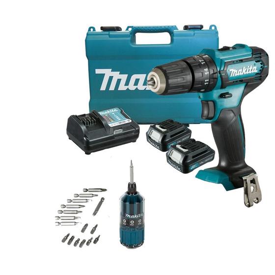 Imagem de Parafusadeira Furad Makita 12V Hp333Dwye 2Bat 1,5A + Kit 18P