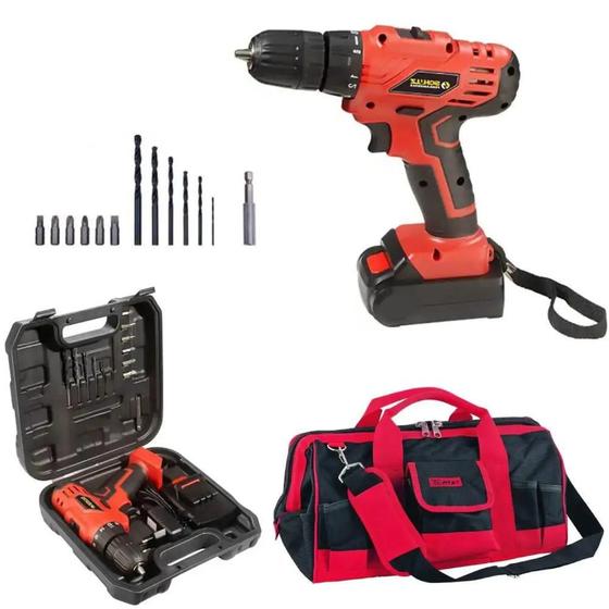 Imagem de Parafusadeira Furadeira a Bateria 16V com Kit Brocas Bits SCHULZ e Bolsa MTX