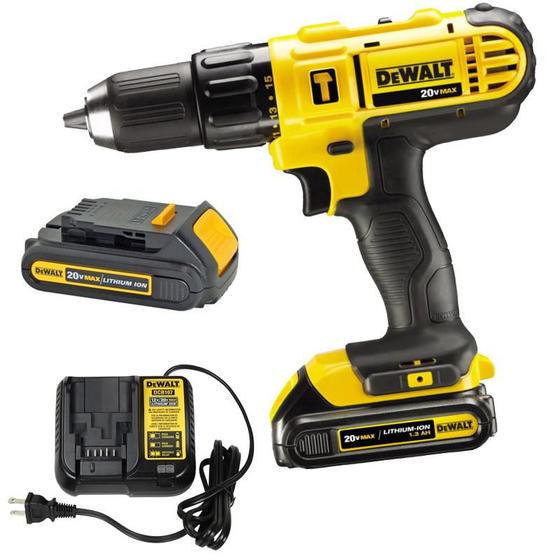 Imagem de Parafusadeira / Furadeira à Bateria 20V Bivolt c/ 2 Baterias DCD776LC1-BR c/ Impacto 1/2 POL DEWALT