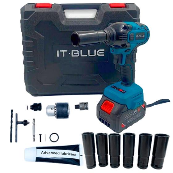 Imagem de Parafusadeira Furadeira De Impacto 21v Bivolt 2x Baterias Nf - It Blue