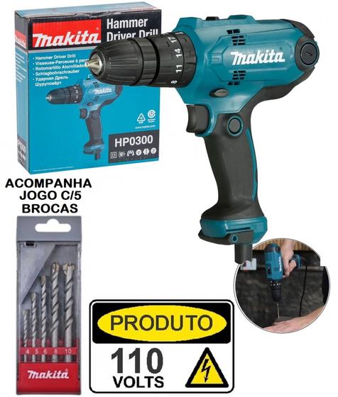 Menor preço em Parafusadeira Furadeira de Impacto HP0300 Makita - 110V + kit 5 brocas