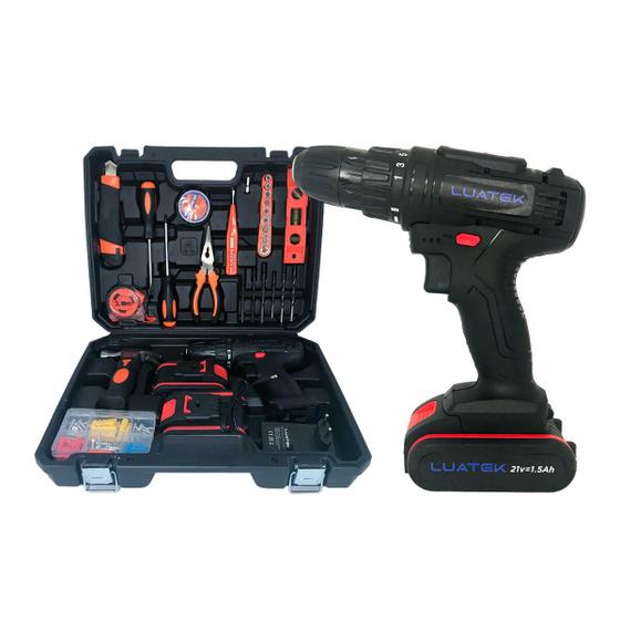 Imagem de Parafusadeira Furadeira Luatek 21v 1400 Rpm 2 Baterias  Kit Com Maleta e Ferramentas 