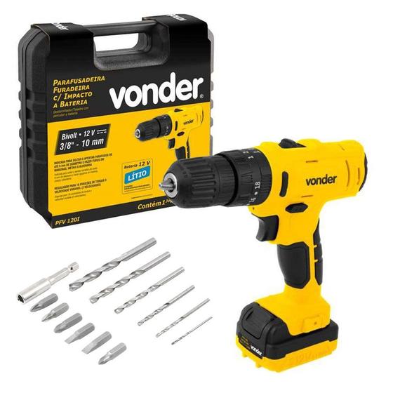 Parafusadeira Furadeira PFV120I com Impacto Bateria 12v Bivolt Vonder Menor preço em Parafusadeira Furadeira PFV120I com Impacto Bateria 12v Bivolt Vonder