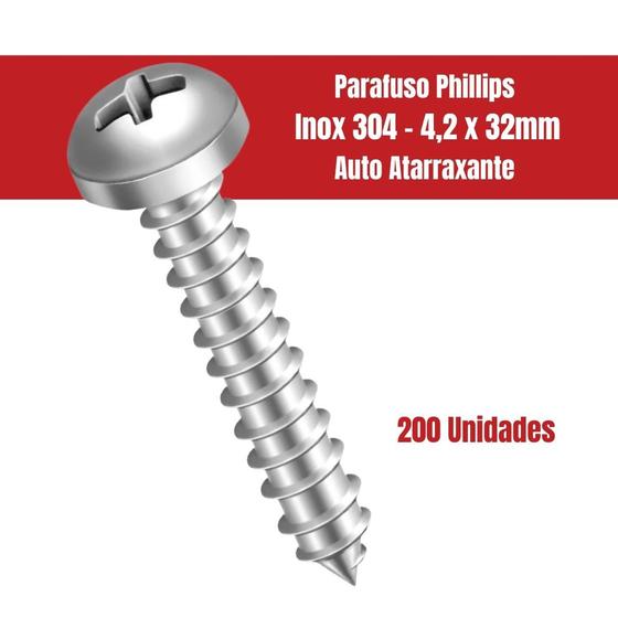 Imagem de Parafuso 4,2x32 Inox 304 Phillips 200 Unid Auto Atarraxante