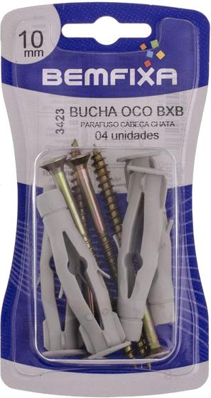 Imagem de Parafuso Cabeça Chata 10mm C/ Bucha Oco BXB (Cartela Com 04 Unidades) - Bemfixa 