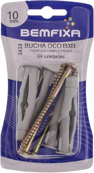 Imagem de Parafuso Cabeça Chata 10mm C/ Bucha Oco BXB (Cartela Com 04 Unidades) - Bemfixa 