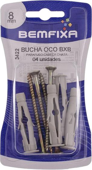 Imagem de Parafuso Cabeça Chata 8mm C/ Bucha Oco BXB (Cartela Com 04 Unidades) - Bemfixa 