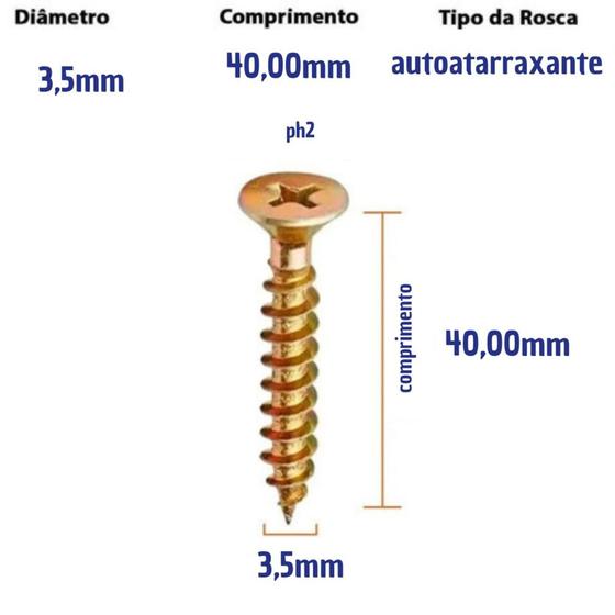 Imagem de Parafuso Chipbord Bicromatizado Chato Philips 3,5x40 500pçs