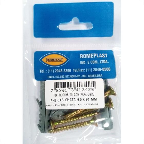 Imagem de Parafuso Jomarfix Romeplast Chata Com Bucha 10 4Pecas
