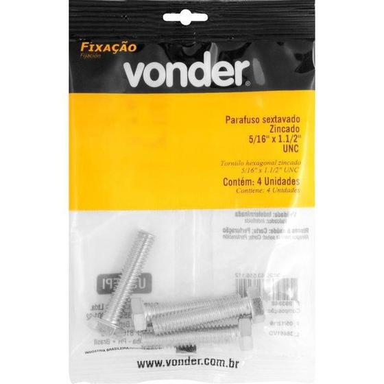 Imagem de Parafuso Sextavado Zincado 5/16'' X 1.1/2'' Unc Vonder