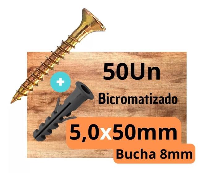 Imagem de Parafusos Com Buchas Kit Com 50 Phs 5x50 + 50 Buchas 8mm