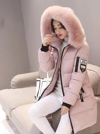 Imagem de Parka Feminina De Inverno Com Gola De Pele Quente Com Capuz E Bolsos Com Zíper E Jaqueta Longa Slim