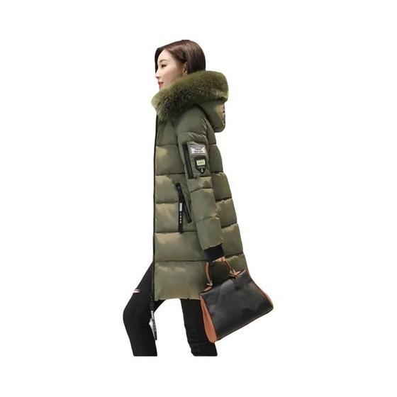 Imagem de Parka Feminina De Inverno Com Gola De Pele Quente Com Capuz E Bolsos Com Zíper E Jaqueta Longa Slim