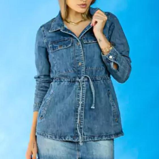 Imagem de Parka jeans feminina com cordão cor média