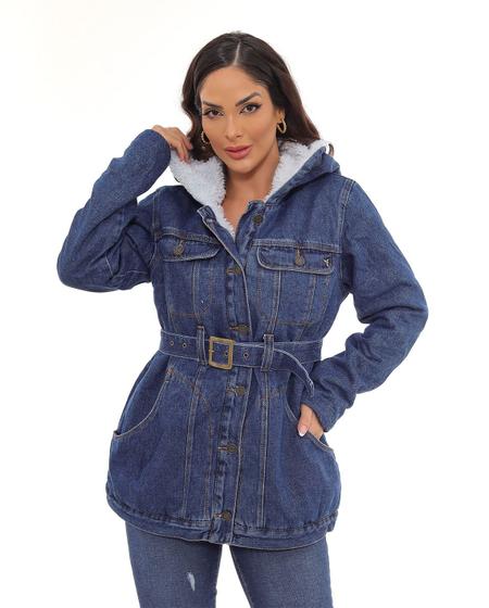 Imagem de Parka Jeans Feminina Forrada com Capuz 22628 Escura