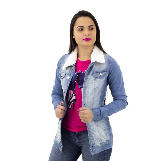 Imagem de Parka Jeans Gola em Pelos Feminina Naraka