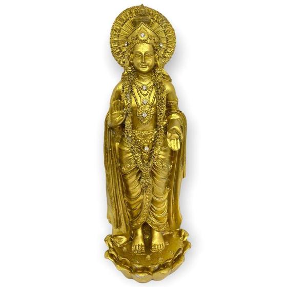 Imagem de Parvati na Flor de Lótus em Pé Dourado em Resina 24 cm