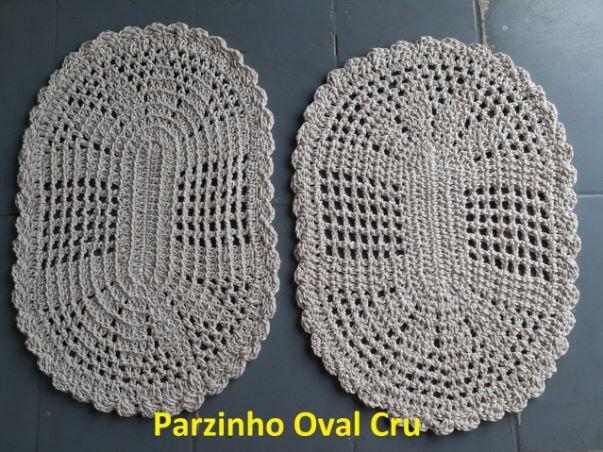 Imagem de Parzinho de tapetes de crochê oval Cru 55cm x 40cm 100% Algodão