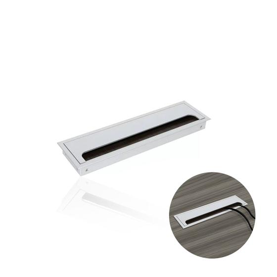 Imagem de Passa Cabo Max Alumínio Anodizado Retangular Para Mesas 8 X 27,5 Cm