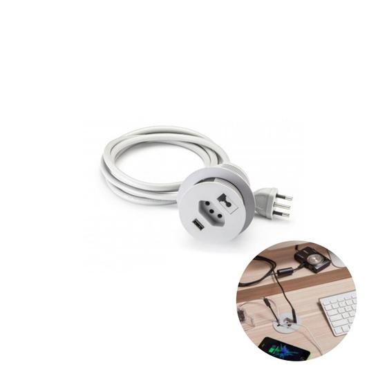 Imagem de Passa Fio 60 Mm 3 Em 1 Com Tomada E Carregador Usb Turbo
