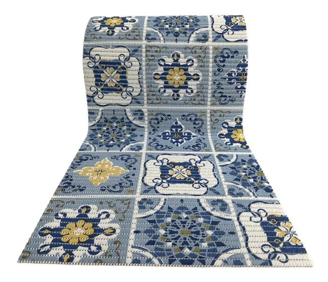 Imagem de Passadeira Cozinha Emborrachada Antiderrapante 2mts X 43cm Azulejo Português