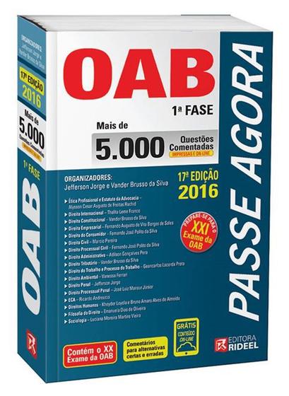 Imagem de Passe Agora na OAB 1ª Fase - 5.000 Questões Comentadas - 17ª Edição 2016 - Rideel