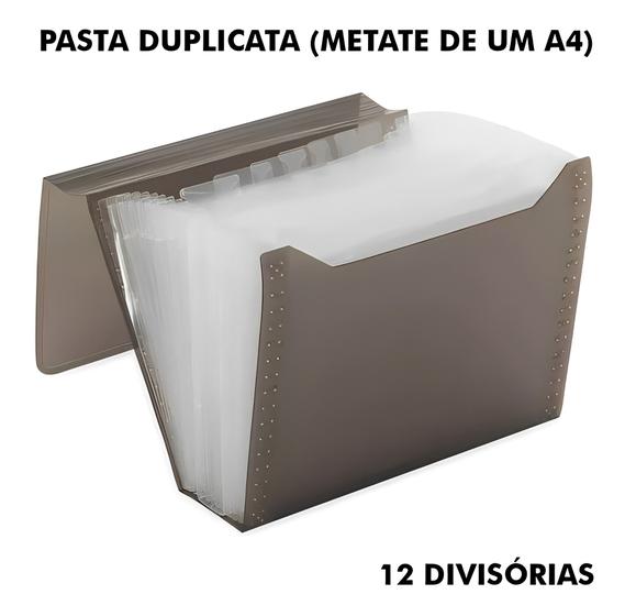 Imagem de Pasta 1/2 Ofício Fumê com 12 Divisórias e Fechamento Elástico Reforçada Proteção de Documentos