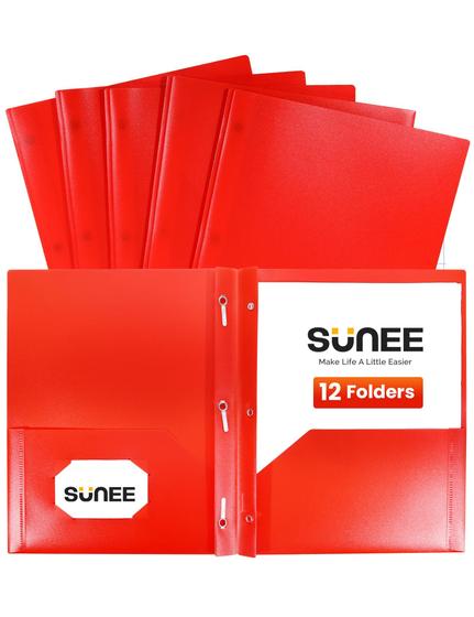 Imagem de Pasta A4 SUNEE com Bolsos e Pinos - Pacote com 12 Unidades (Plástico Vermelho)