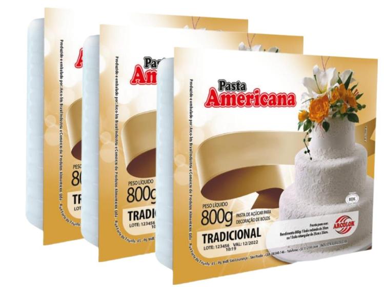 Imagem de Pasta Americana Branca Tradicional Arcolor 800g - 3 unid