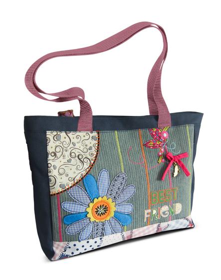 Imagem de Pasta Bolsa Tote Bag LS PA5006 com alças de ombro e aplicações em patchwork