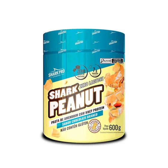 Imagem de Pasta De Amendoim Com Whey Protein Zero Lactose Sabor Chocolate Branco 600g Shark Pro